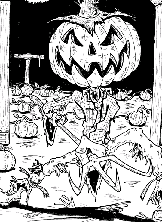 Skrämmande halloweenfigur som håller i en högaffel