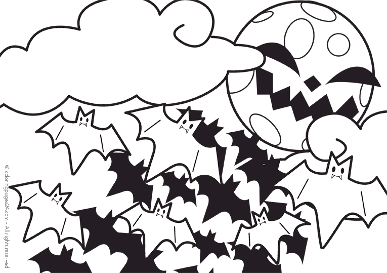 Massvis av fladdermöss samt en halloween pumpa på himlen