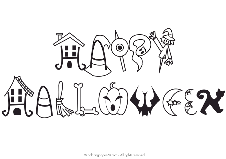 Happy Halloween skrivet med symboler