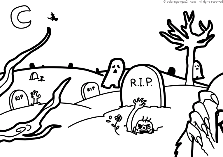 En otäck kyrkogård med spöken, gravstenar och lik
