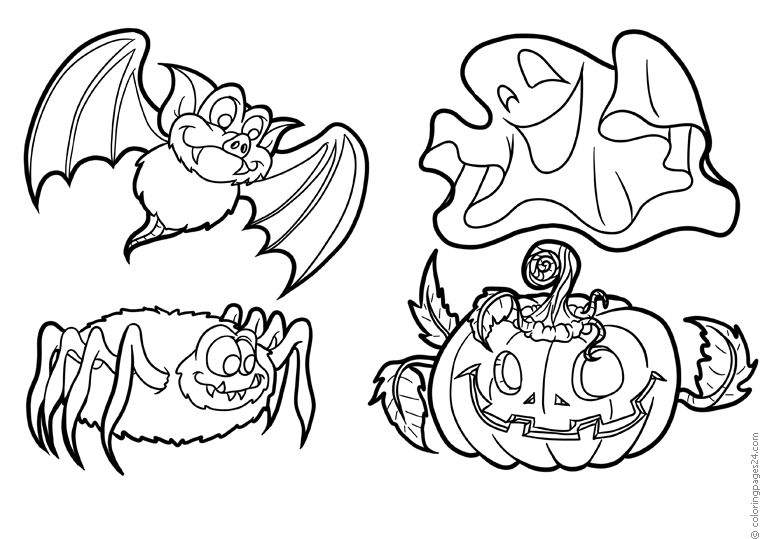 Söt halloween bild med fladdermus, spindel, pumpa och spöke