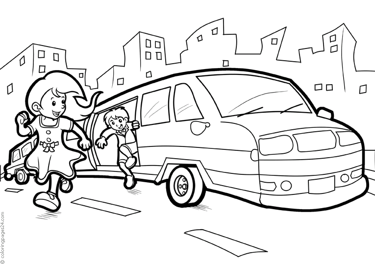 Pojke och flick hoppar ut från en limousine