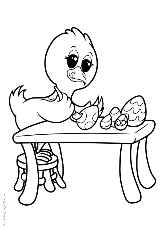 En kyckling målar påskägg