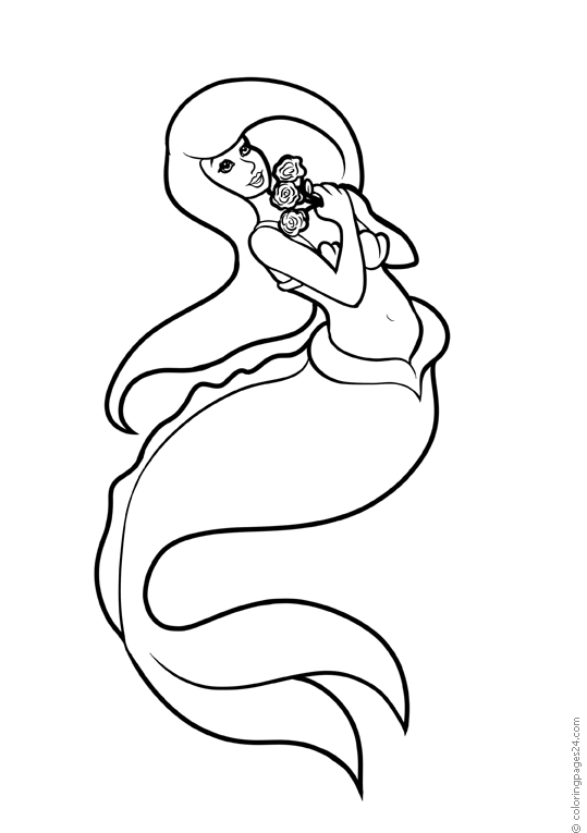 Sjöjungfru håller i en bukett rosor