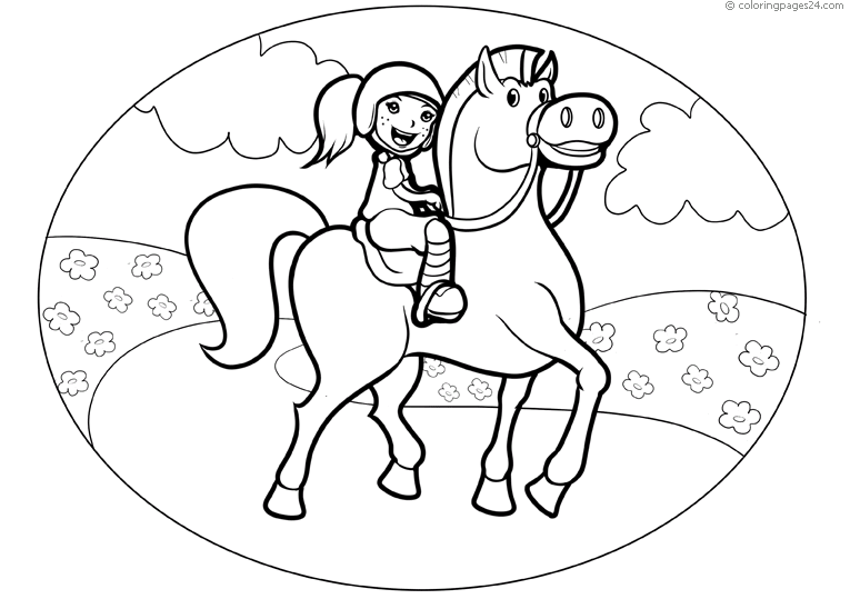 Tjej med hjälm rider på en fin häst