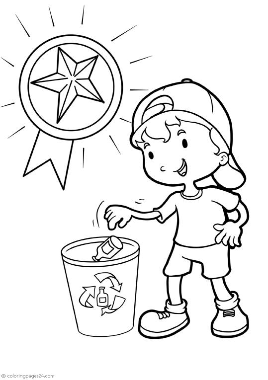 En pojke återvinner glas och får en stjärna som belöning.