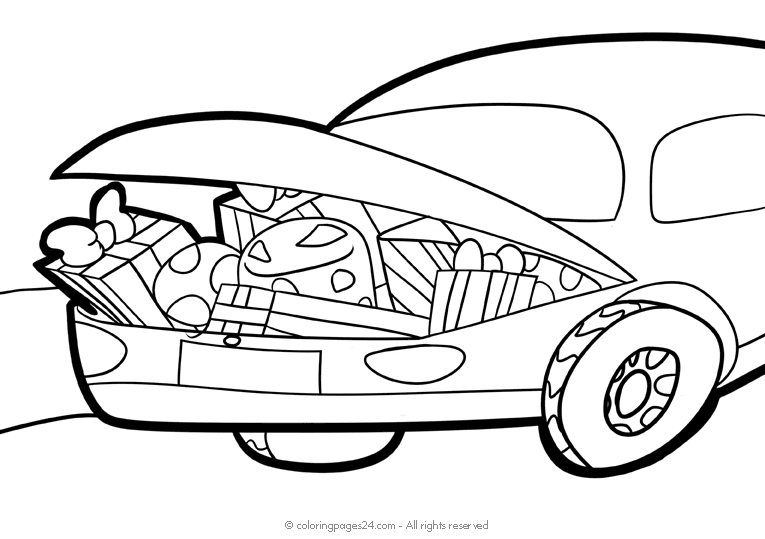 En bil som har hela bagaget fyllt med julklappar.