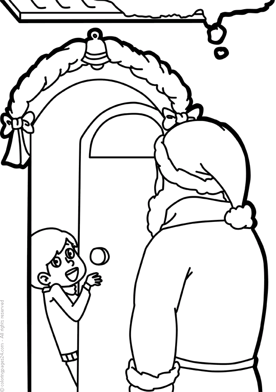 Jultomten knackar på dörren och en pojke öppnar