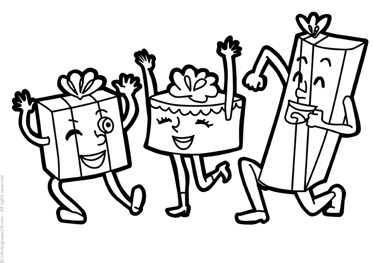 Tre dansande presenter med armar och ben