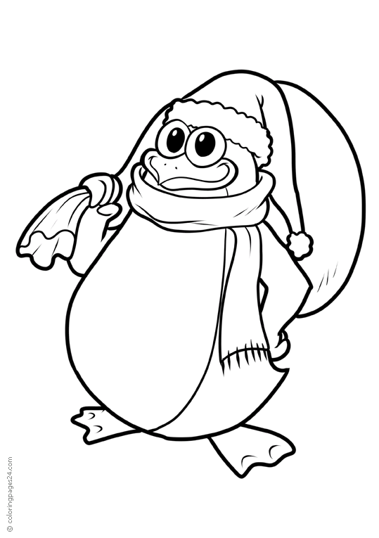 Pingvin håller i en säck med julklappar