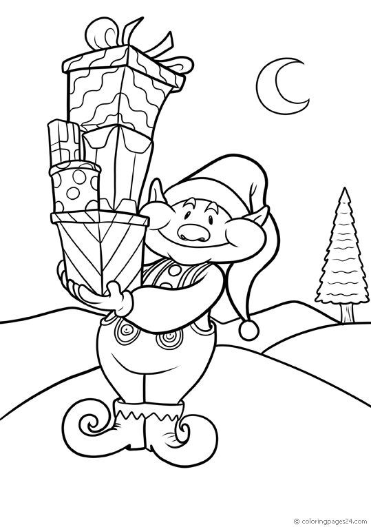 En gris i fina kläder balanserar en stapel med julklappar