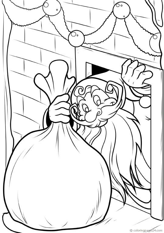 Jultomten har tagit sig in i ett hus genom skorstenen.