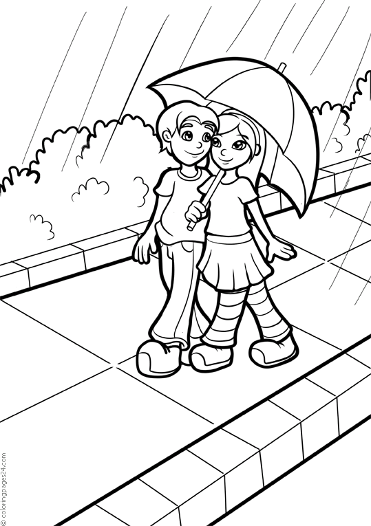 Ungt par som delar på ett paraply