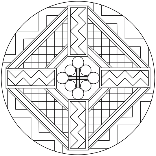 Mandala med ringar, fyrkanter och annat mönster