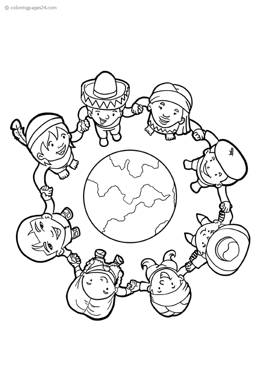 Barn håller handen och bildar en cirkel som går runt jorden.