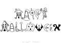 Happy Halloween skrivet med symboler